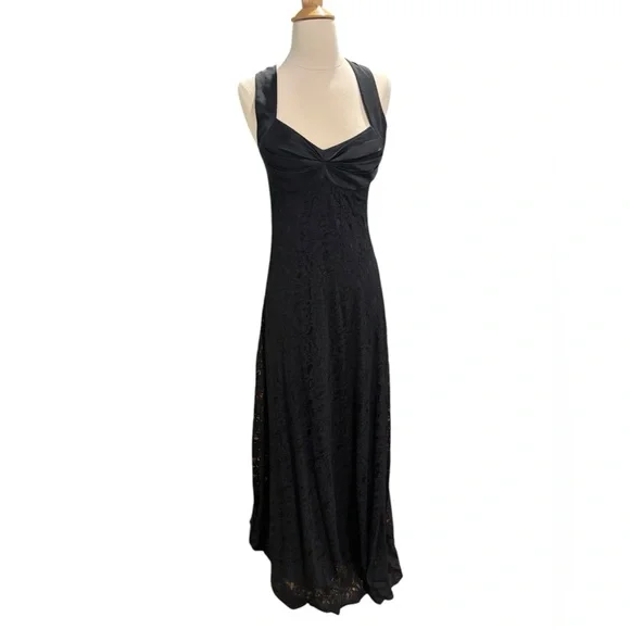 Calvin Klein Black Lace/Satin Floor Length Maxi Ball/Prom Dress-size 2 - Picture 3 of 12